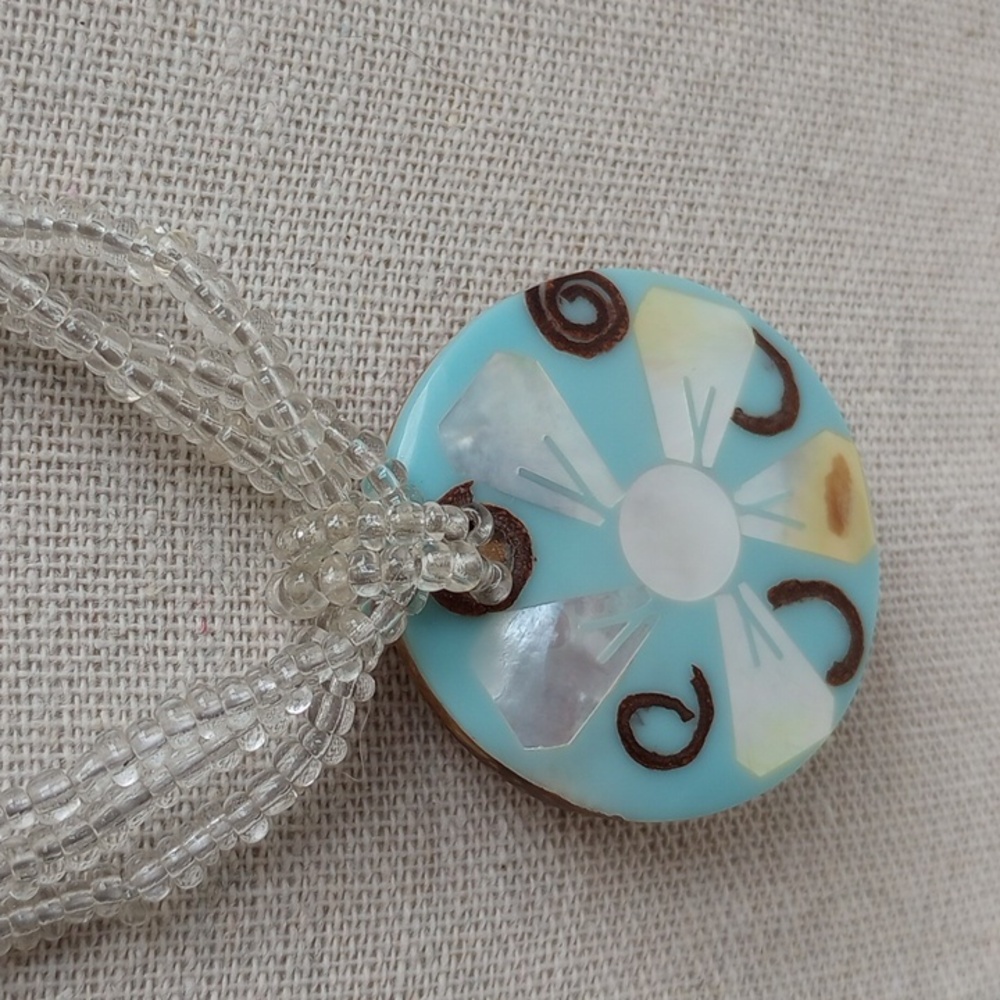 Mother of pearl Cork Beaded 1 1/2 In pendant 22 in necklace